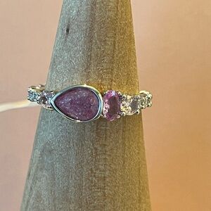 Bomb Party Pink Ombré CZ & Ice Crystal on Rhodium Teardrop Ring RG41719 Size 7